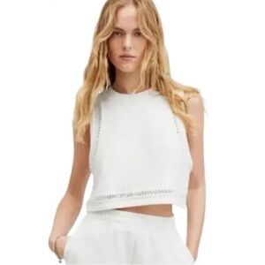 NWOT All Saints Cream Off White  Sleeveless Cropped Crochet Detail Top Medium 6